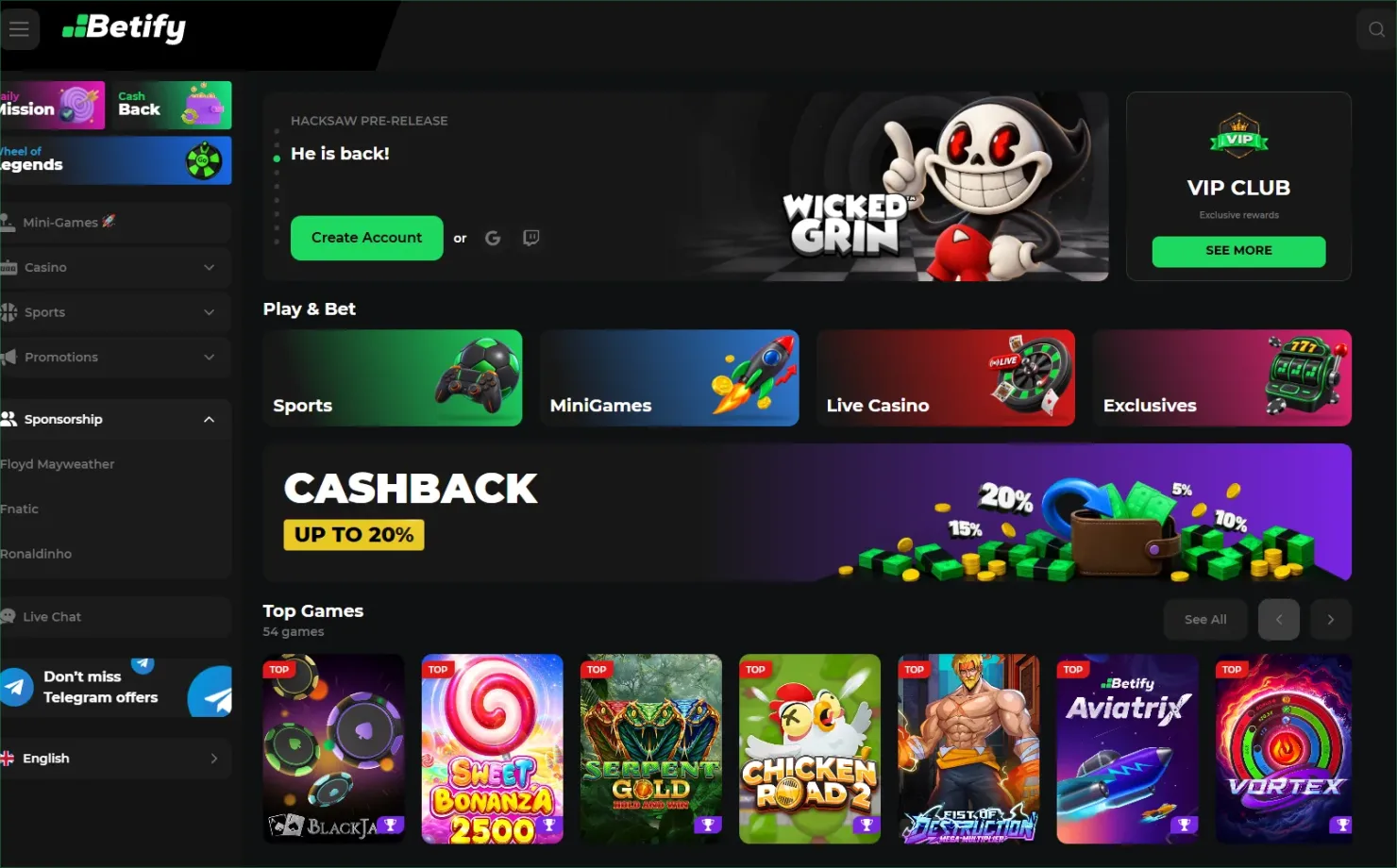 Portail unifié Betify Casino France réunissant machines à sous, tables en direct et bookmaker sportif sur un même solde