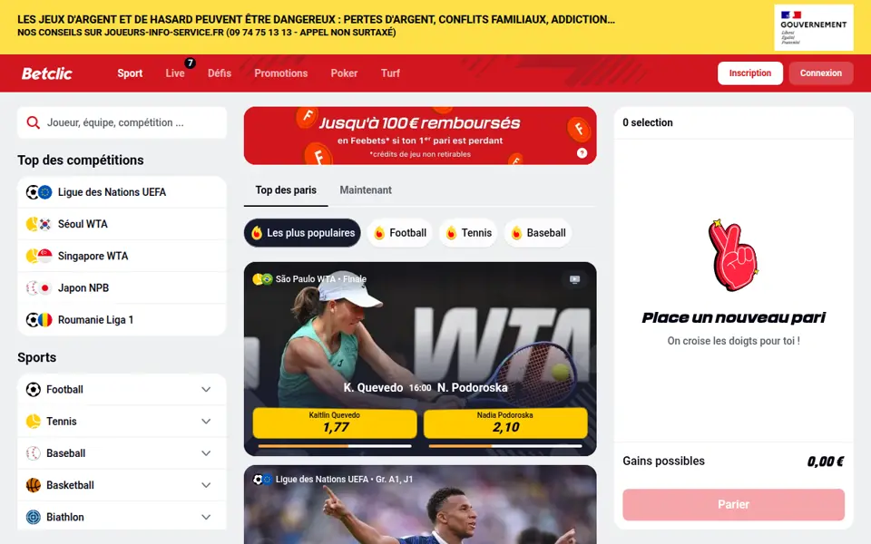 Interface mobile de Betclic France avec intégration du paiement PayPal